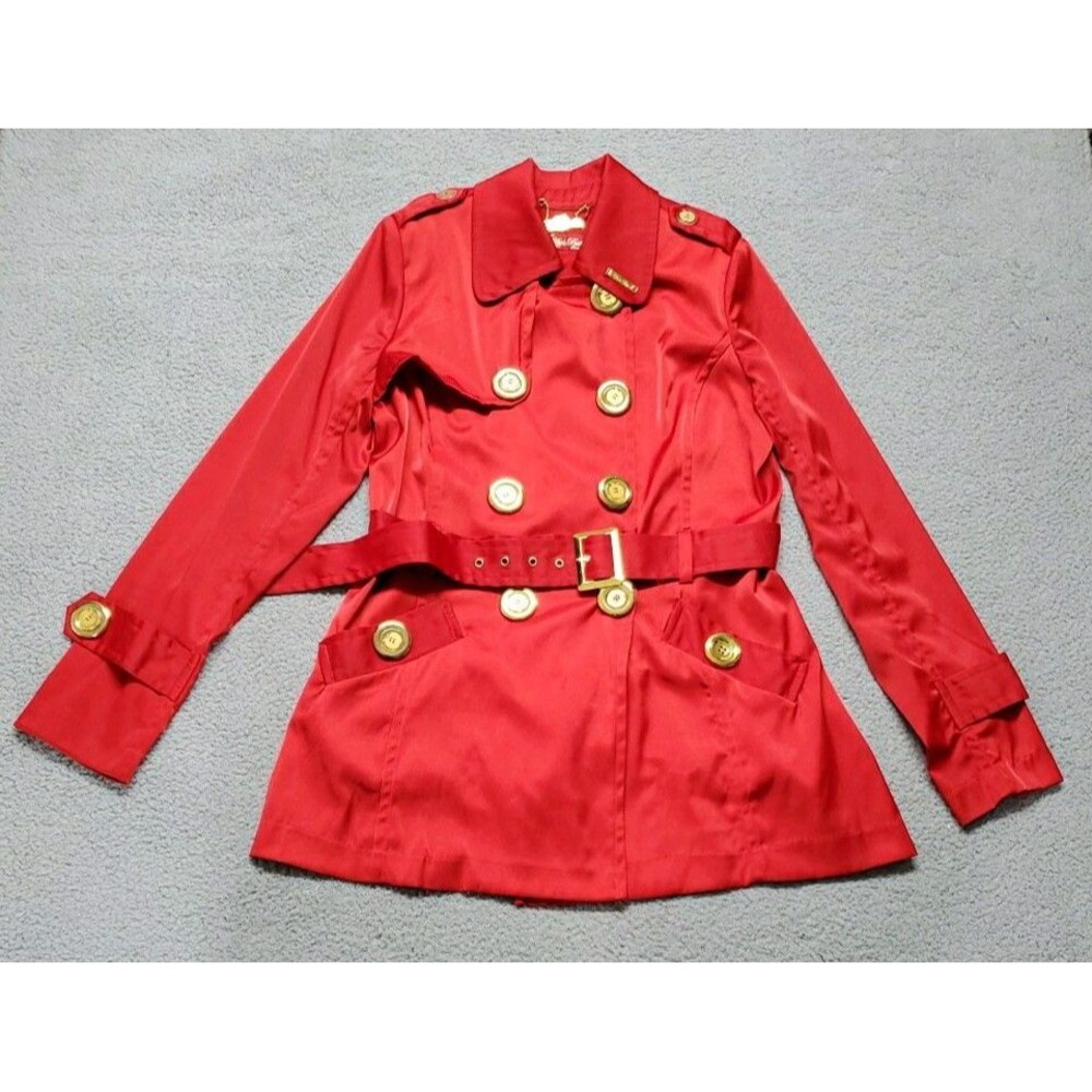 Apple Bottoms Red Trench Coat Women's Size M Button Up